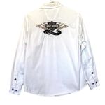 Harley Davidson  vintage white denim  Forever logo snap front long sleeve shirt M Photo 2