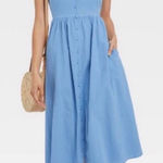 Universal Threads Universal Thread Sleeveless Button Front A-Line Midi Tie Back Blue Dress Sz Med Photo 0