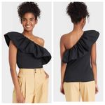 Who What Wear NWT Target  Ruffle One Shoulder Asymmetrical Top in Black - Size S Photo 1
