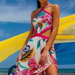 PatBo Flora Halterneck Summer Beach Midi Dress Size Medium White Photo 8