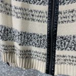 Trouve Ivory Striped Faux Leather Trim Zip Up Cardigan Photo 2