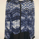 I.N. Studio Womens Chevron Colorblock High Neck Long Sleeve Blouse Blue Black XL Black Photo 0