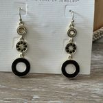 Lia Sophia Dapple Circle Dangle Vintage Earrings Gold Tone W Black Crystals Photo 2