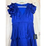 Lulus NWT  Stunning Desire Cobalt Blue Satin Pleated Tiered Midi Dress Ruffle M Photo 3