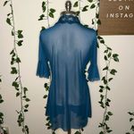 Blue Mesh Lace Trimmed Lingerie Robe and Slip Dress Set Photo 5