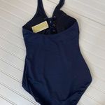 Michael Kors NWOT  One Piece Bathing Suit Navy Blue Lace Up Halter Swimsuit Sz S Photo 1