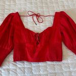 Free People Red Bustier Crop Top | Puff Sleeves | XS | Romantic & Flirty Photo 1