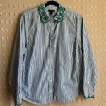 J.Crew  Women’s The Perfect Shirt Striped Button Up Eyelet Trim Sz‎ 14 Blue Photo 0