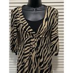 Style & Co  NWT Petite Black Tan Tiger 3/4‎ Sleeve Pleated V Neck Dress Size PM Photo 1