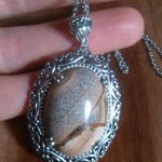 Picture Jasper Silvertone Pendant Stainless Steel Necklace Photo 4