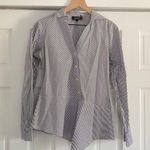 DKNY  Asymmetrical Navy and White Button Down Shirt Photo 0