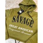 Savage Great American Original Brand Green Cropped Hoodie Sweatshirt NWT Medium Photo 1