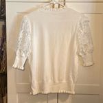Elie Tahari White Floral Crochet Puff Sleeve Sweater Feminine Soft Coquette Girl Photo 10
