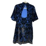 Anthropologie By  Blue Black Floral Velvet Burnout Mock Neck Open Back Mini Dress Photo 3