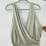 Free People NEW Night Owl Bodysuit V-Neck Size Small $68 Oxide Green Slinky Photo 4