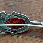 Sterling Silver Vintage  Amber Miniature Violin Pin Brooch Photo 8
