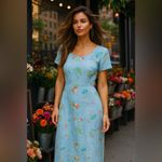 Vintage Stamp Floral Maxi Dress Garden Summer Spring 100 Cotton Boho Lightweight Blue Size M Photo 1