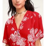 Free People Blue Hawaii Red Floral Print Short Sleeve Mini Dress EUC Photo 1