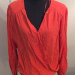 Free People Red  Peplum Surplice Shirt Large L Long Sleeve Photo 0