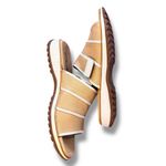 Clarks  Canvas Tan And White Hook And Loop Stripe Slide Women's Size 9M Slip On Photo 6