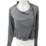 Free People Gray Asymmetrical Zip Up Distressed Shrunken Moto Jacket Coat Sz XS Photo 0