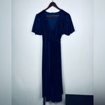 Simplee Apparel Simplee Small Butterfly Sleeve Wrap Navy Blue‎ Velvet Maxi Dress Tie Front Photo 1
