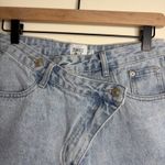 Princess Polly  Asymmetrical Denim Shorts Light Wash Cutoff Raw Hem Size 6 Photo 1