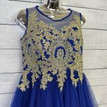Tulle Prom Homecoming Dress Blue & Gold High Neck Tank Above Knee Length Size 4 Photo 2