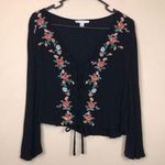 American Eagle Women’s Floral Embroidered Tie Up Long Flare Sleeve Blouse Photo 0