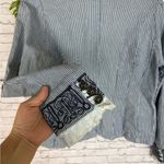 Vintage Vertical Stripe Pin Stripe Blue Ruffle Stretch Denim Jacket Size M Photo 5