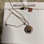 Michael Kors NWT  Rose Gold Tone Steel Disc Pendant 18in Necklace Photo 3