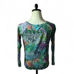 Portman Animal Print Long Sleeve Shirt Zebra Tiger Floral Embellished Colorful Green Size L Photo 1
