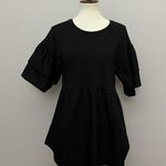 Bobeau Top Shirt Tunic Ruffle Bell Sleeve Crocheted Peasant Romantic Black Photo 0