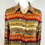 Coldwater Creek Earthtone colors 100% Silk long sleeve button down top size small Photo 1