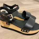 Steve Madden Dominica Black studded Leather Platform Sandals Black Wood size 7.5 Photo 0