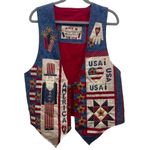Vintage Americana‎ USA Tacky VEST handmade Patriotic Labor Day Size Large Red Photo 0
