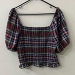 American Eagle Outfitters Plaid Puff Sleeve Blouse Red Blue Green Sz XL Photo 0