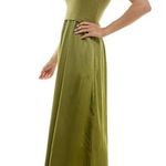 NWT Taylor Mix Media Ribbed Bodice Crew Neck Satin Skirt Side Pocket Green Size M Photo 3