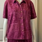 Erika  Blend Of Linen and Rayon Burgundy Two-Piece Button-Up Pajamas Set S M Photo 7