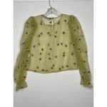 ZARA  sheer sexy green Embroidered Organza blouse with red roses medium Photo 8