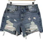 KanCan Distressed Rainbow Thread Denim Shorts High Waisted Ripped Blue Jean‎ S Photo 0