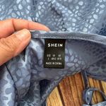 SheIn Women’s Dalmatian Print Bishop Sleeve Satin Blouse Dusty Blue Size Large Photo 7