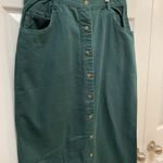 Vintage Modest Green Denim‎ Maxi Skirt Button Front 5 Pocket Retro 16 Photo 1
