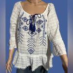 VINTAGE AMERICA BLUES Cotton Embroidered White and Blue Women's Top SIZE L Size L Photo 1