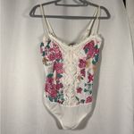 Free People Intimately  Good Luck Charm White Pink Blue Lace Floral Bodysuit Med Photo 2