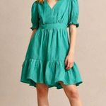 NWOT Boden Linen Aquamarine Green Ruffles Dress Size 10 Knee Length Photo 0