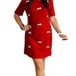 She & Sky  Dress Women Large Bow Embellished Shift Faux Leather Red New Years Girly Photo 0