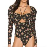AFRM Coppelia Halter Neck Thong Bodysuit Noir Rose Garden Small Black Photo 1