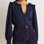 Boden Collared Notch Neck Cotton Top Polka Dot Size Us 16 Womens 2329 Blue Photo 0