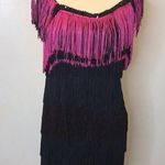 Vassarette Vintage black and pink all over party fringe dress size small Photo 0